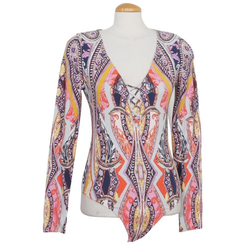 Pick A Place Stretch Cotton Paisley Bodysuit S
